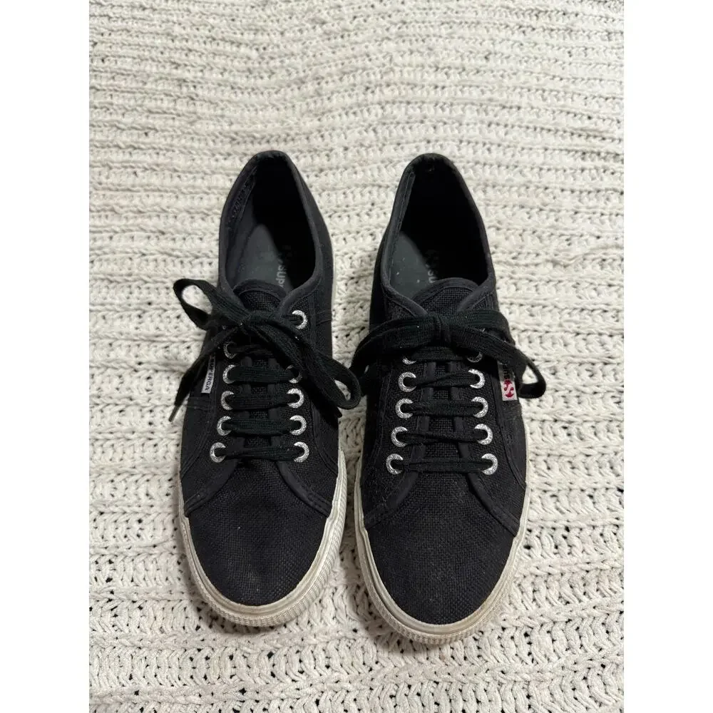Superga Platform Sneakers Shoes Canvas Rubber Womens 9 EU 40 S0001L0 Black White